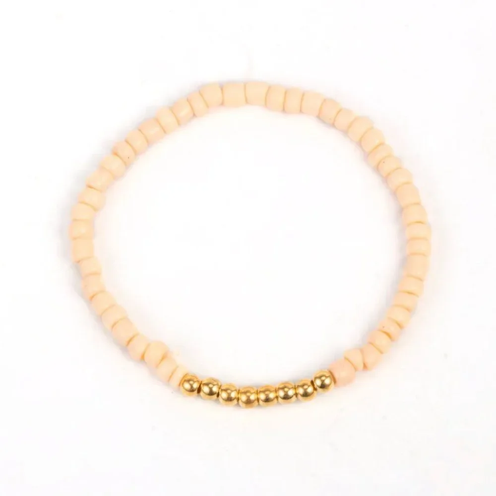 Sweet Peach Gold Stacked Beaded Bracelets